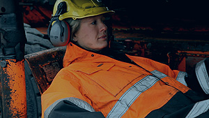 Still image of Arctic Miner from Janet Biggs Video 'Brightness All Around'