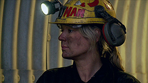 Still image of Arctic Miner Linda Norberg from Janet Biggs Video 'Brightness All Around'