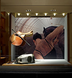 Detail of Hermes'  Madison Avenue Windows  showing Janet Biggs photograph 'Alice and Nav'