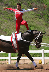 Detail of Equestrial Vaulting  from Janet Biggs Video Installation 'Behind the Vertical' at Hermes, New York