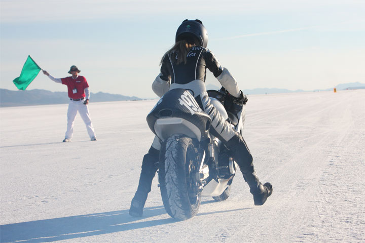 Image from Janet Biggs Video Vanishing Point: World Motorcycle Speed Record Holder Leslie Porterfield