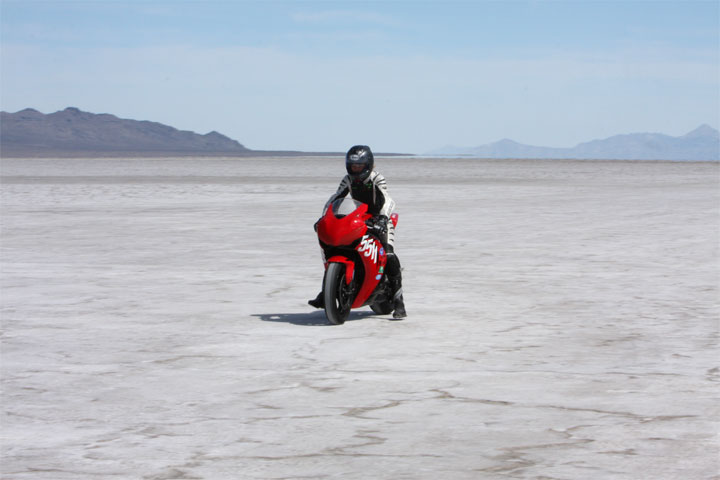 Image from Janet Biggs Video Vanishing Point: World Motorcycle Speed Record Holder Leslie Porterfield