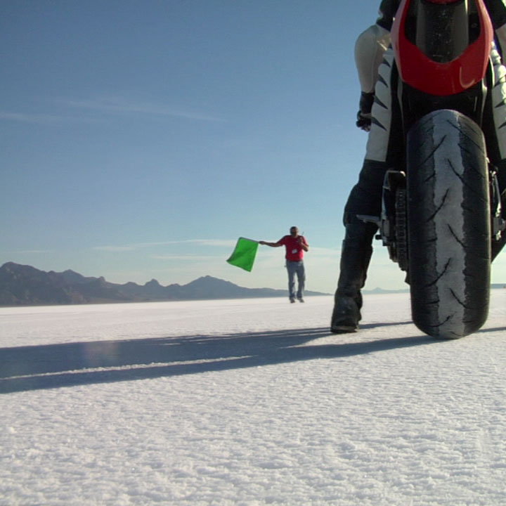 Image from Janet Biggs Video Vanishing Point: World Motorcycle Speed Record Holder Leslie Porterfield